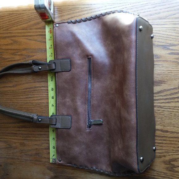 NWOT Brown Vegan Leather Whipstitch Detail Purse SouthwesternMinimalist OldMoney - Picture 15 of 16